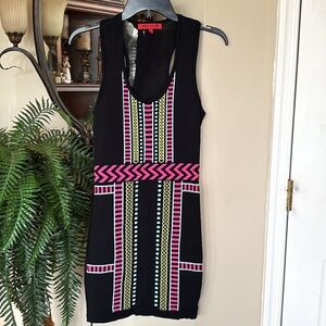WOW Couture Black Pink Multi Bodycon Mini Dress Racerback Aztec Cocktail Miami